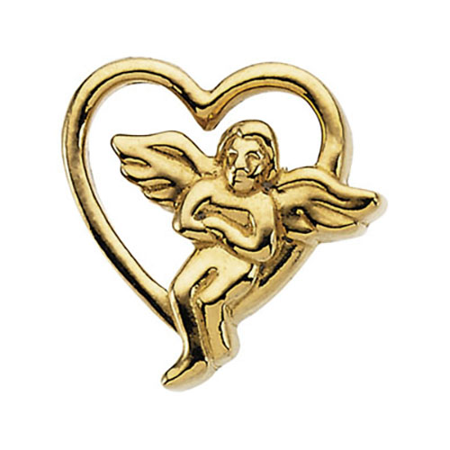 14k Yellow Gold Guardian Angel Heart Lapel Pin 9x9mm