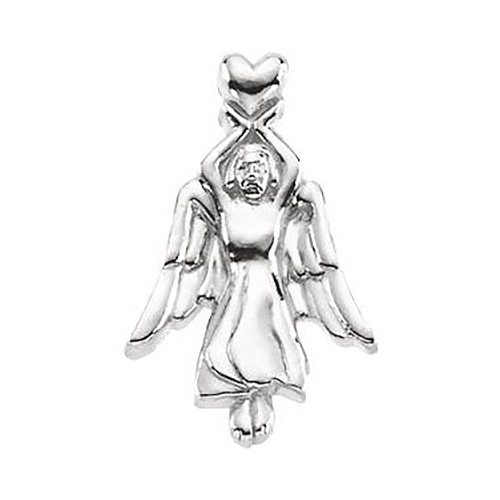 14k White Gold Angel with Heart Lapel Pin 