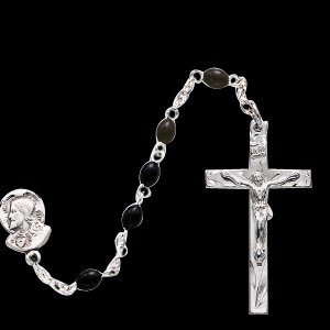 Boys' Sterling Silver with Onyx Bead Rosary