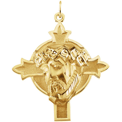 14kt Yellow Gold 1 1/2in Face of Jesus Cross Pendant