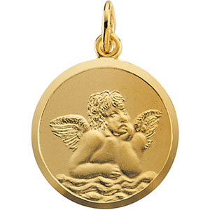 14k Yellow Gold Round Angel Pendant 18mm