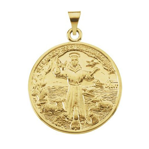 14kt Yellow Gold 1in Round St. Francis Medal
