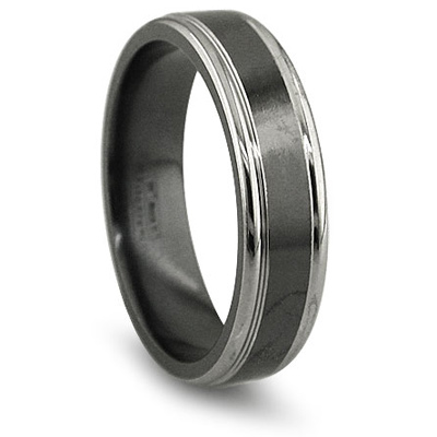 Edward Mirell 6.5mm Black Titanium Ring with Gray Borders