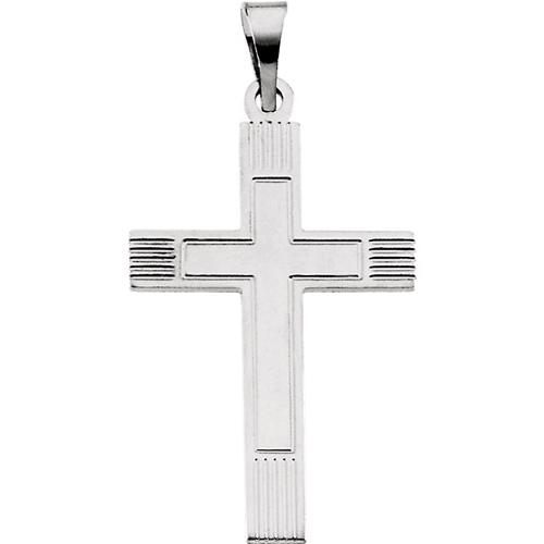 14kt White Gold 28mm Cross with Lines