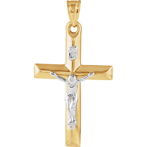 Hollow Crucifix 25x17mm - 14kt Two Tone Gold