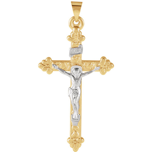 14k Two-tone Gold Large Hollow Crucifix 36x22mm