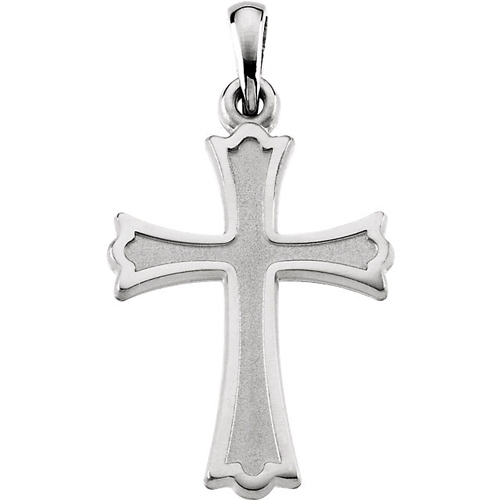 14kt White Gold 7/8in Embossed Crusader Cross