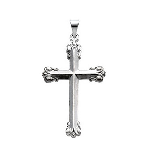 14kt White Gold 1 3/8in Ornate Budded Cross