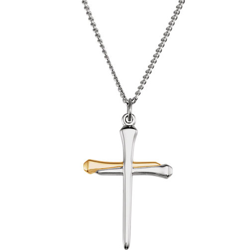 Gold-Plated Sterling Silver 1 1/4in Nail Cross & 24in Chain