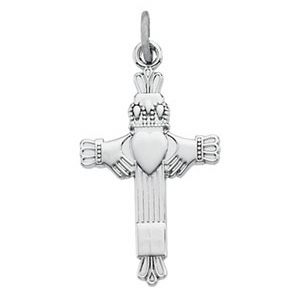 Sterling Silver 7/8in Claddagh Cross with 18in Chain
