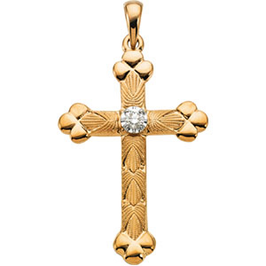14k Yellow Gold 1/10 ct Diamond Cross Pendant 1 1/4in