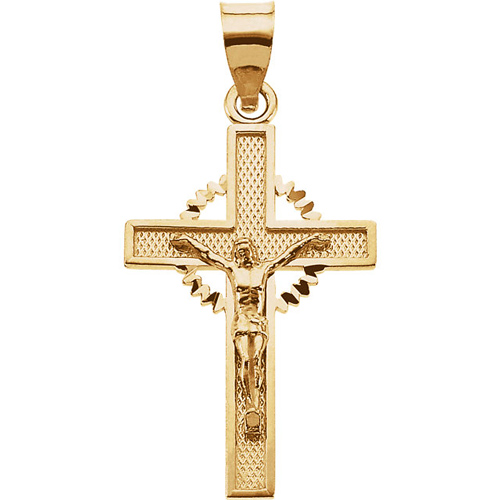 14kt Yellow Gold 1 1/4in Crucifix with Crown of Thorns
