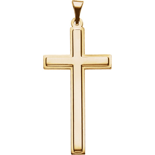 14k Yellow Gold Cross Pendant with Step Bevel Design 1 1/4in