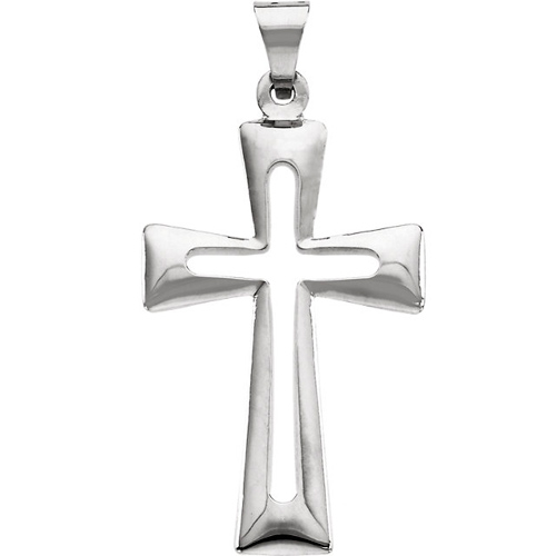  14k White Gold 1in Hollow Outline Crusader Cross
