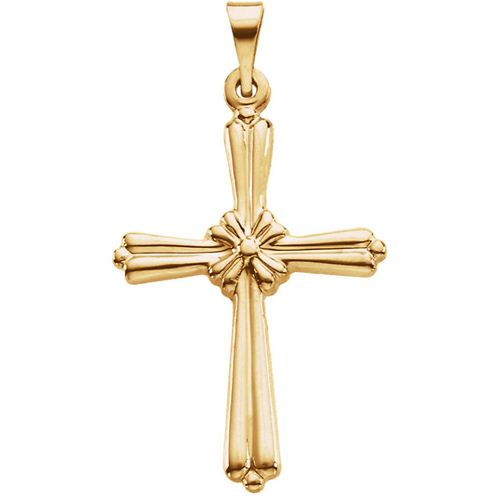14kt Yellow Gold 7/8in Floral Cross