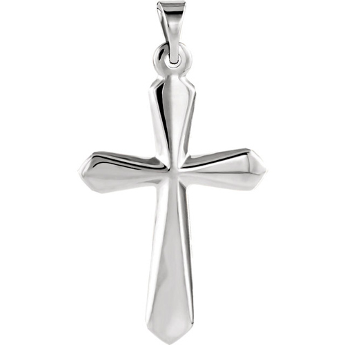 14kt White Gold 7/8in Beveled Passion Cross