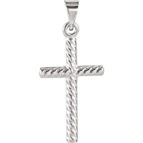 14k White Gold Cross with Textured Rope Design 17.5mm