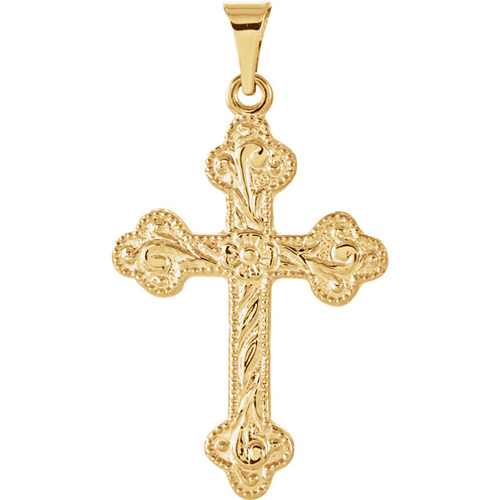 14kt Yellow Gold 7/8in Budded Floral Cross
