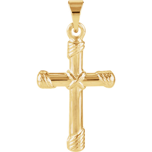 1kt Yellow Gold 18mm Cross Pendant with Rope Accents