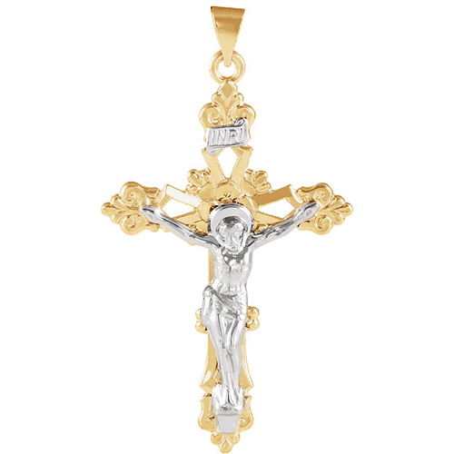 14kt Two-tone Gold 1 3/8in Floral Crucifix