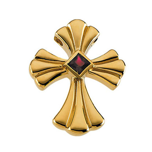 14KY Gold Cross with Ruby 24x18.75mm