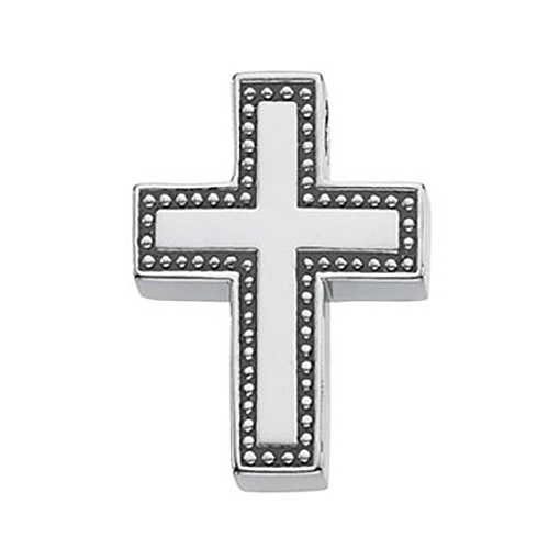 14k White Gold Beaded Cross Slide Pendant 3/4in
