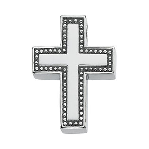 Sterling Silver 3/4in Beaded Cross Slide Pendant