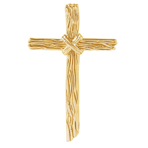 14kt Yellow Gold 2in Crown of Thorns Woodgrain Cross 