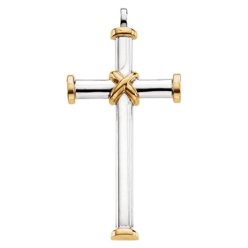 14k Two-tone Gold 2in Wrapped Rope Cross Pendant