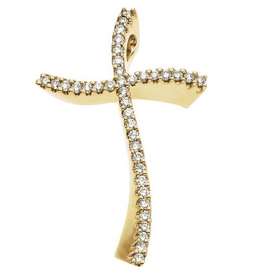 14k Yellow Gold 2/5 CT TW Diamond Curved Cross Pendant