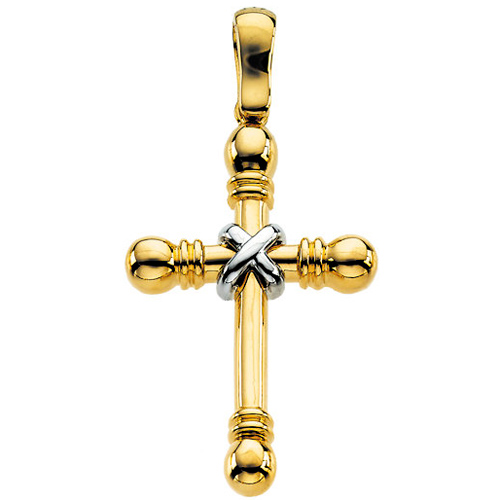 14k Two-Tone Gold Cross with Wrapped Center and Ball Ends 1 1/3in
