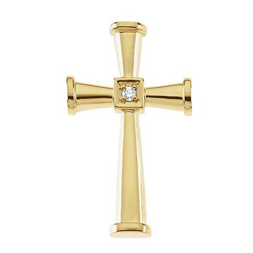 14k Yellow Gold Diamond Cross Pendant with Tapered Arms