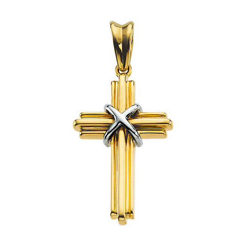 14kt Two Tone Gold 1 1/8in Wrapped Cross