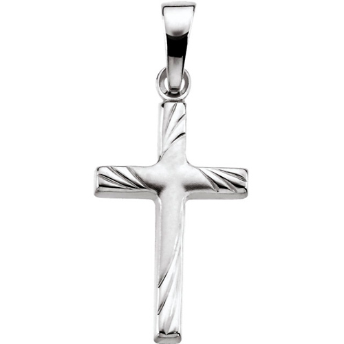 14k White Gold 5/8in Latin Cross with Angled Lines