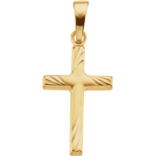 14k Yellow Gold 5/8in Latin Cross with Angled Lines