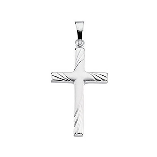 14kt White Gold 1in Cross with Curved Lines 