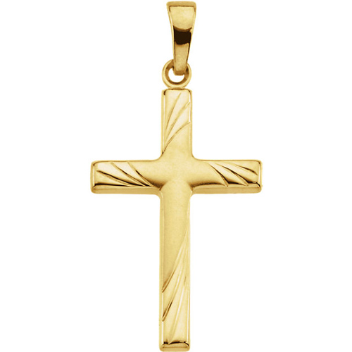 14kt Yellow Gold 1in Cross with Curved Lines 