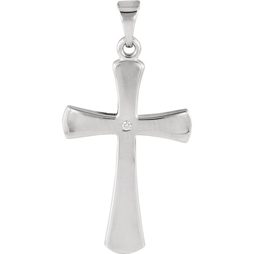 14kt White Gold 3/4in Crusader Cross with Diamond