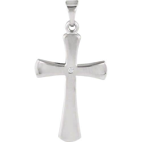14k White Gold Crusader Cross with Diamond 3/4in