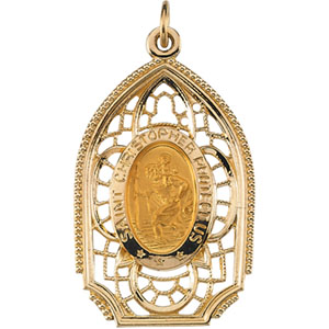 14kt Yellow Gold 1 1/4in Pointed St. Christopher Medal - Clearance