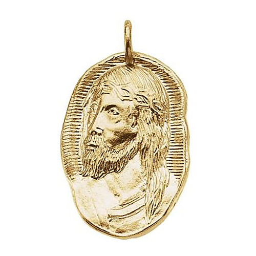 14k Yellow Gold Oval Face of Jesus Pendant 1in