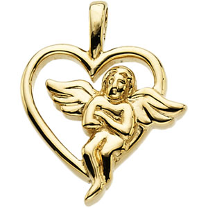 14KY Gold Angel Heart Pendant 18x15mm