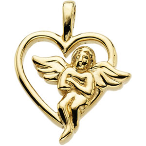 18k Yellow Gold Angel Heart Pendant 18x15mm