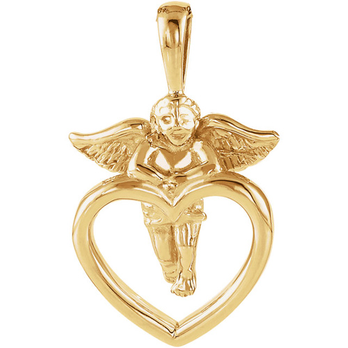 14k Yellow Gold Angel Open Heart Pendant