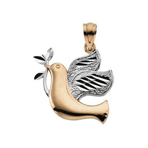 14kt Two-tone Gold 5/8in Peace Dove Pendant