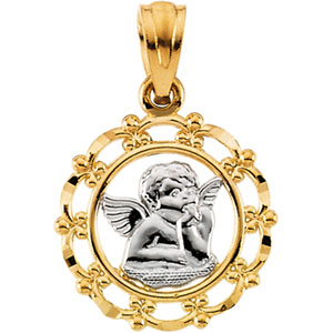 14k Two-tone Gold Angel Pendant with Fancy Frame 5/8in