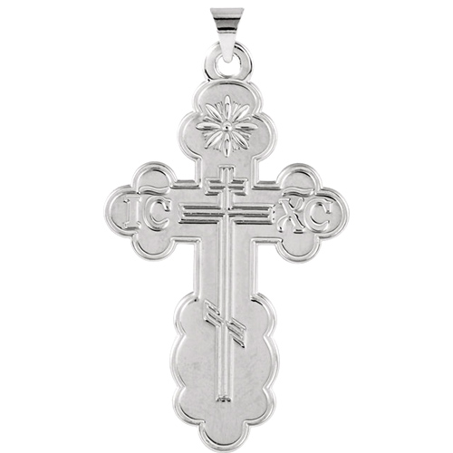 Sterling Silver 1 1/2in Russian Orthodox Cross & 24in Chain