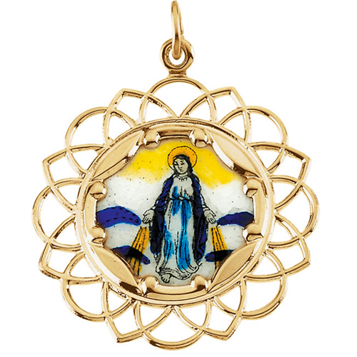 10kt Gold and Porcelain 1in Miraculous Medal