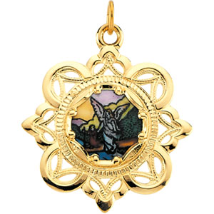 10kt Yellow Gold Enamel Guardian Angel Pendant 1in