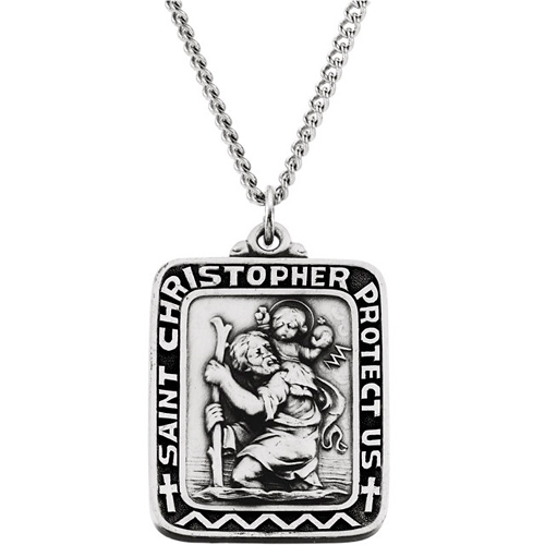 Sterling Silver 1 1/4in St. Christopher Medal & 24in Chain